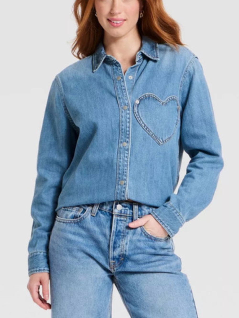 Universal Thread Women's Relaxed Heart Pocket Denim Shirt
